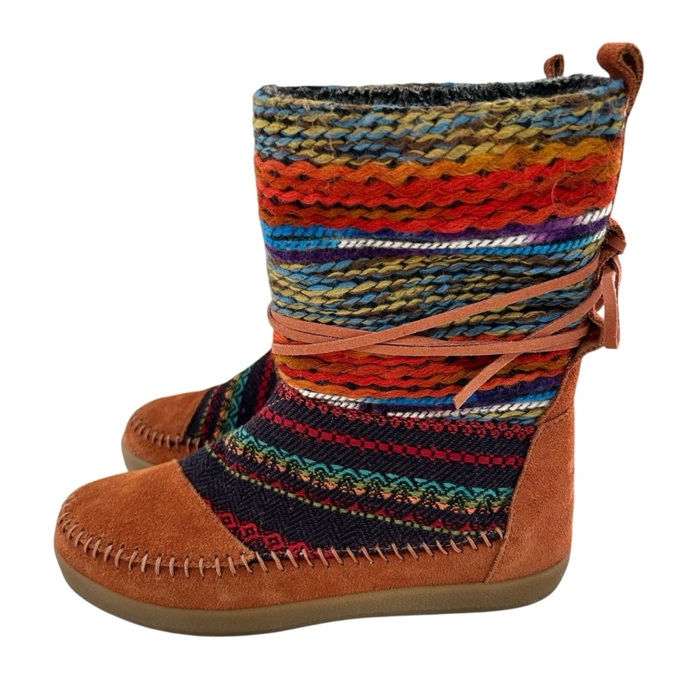 TOMS Nepal Cognac Suede Yarn Moccasin Boots 6.5